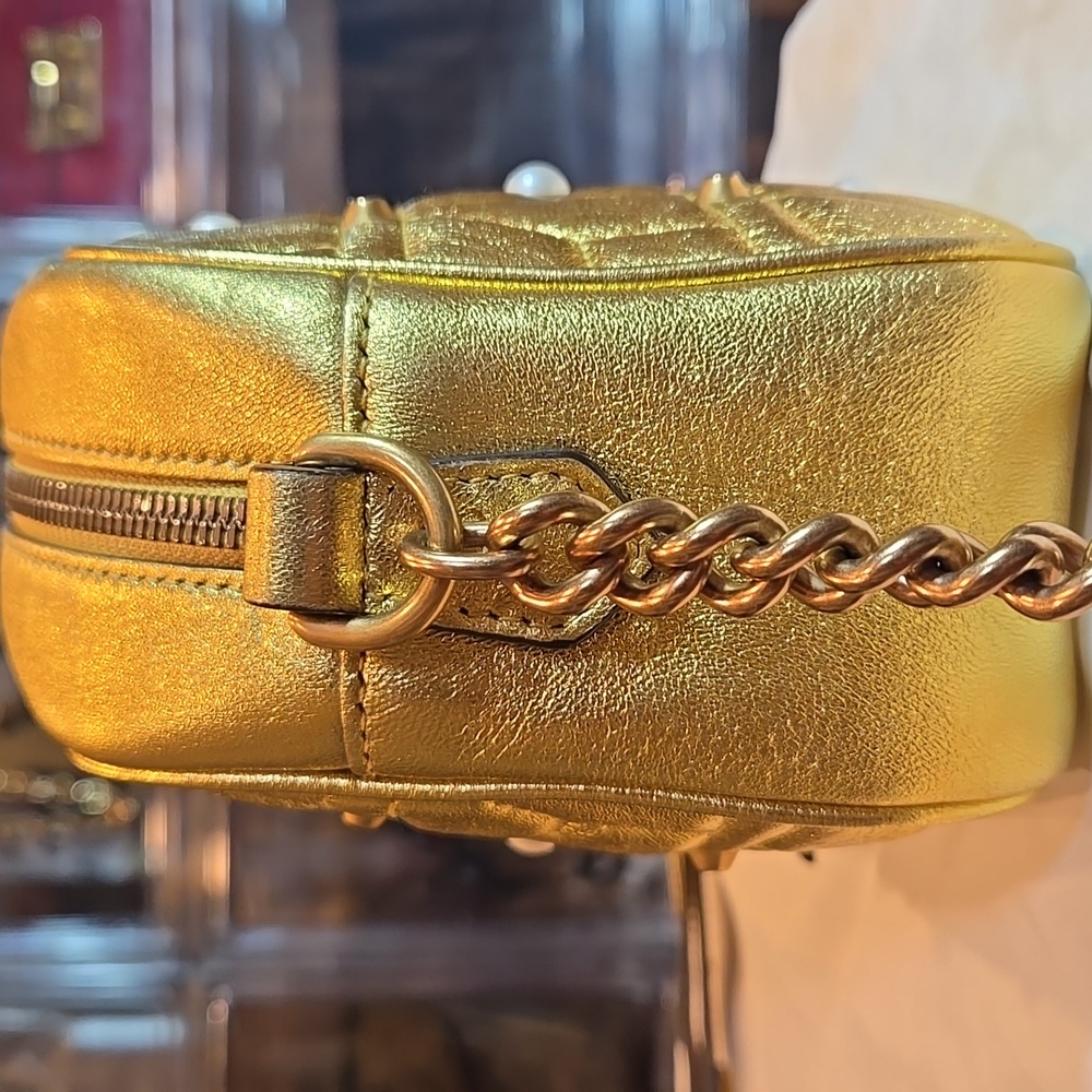 GUCCI Shoulder Bag GG Marmont Leather Faux Pearl Gold 447632  - COA Included - Picture 7 of 16